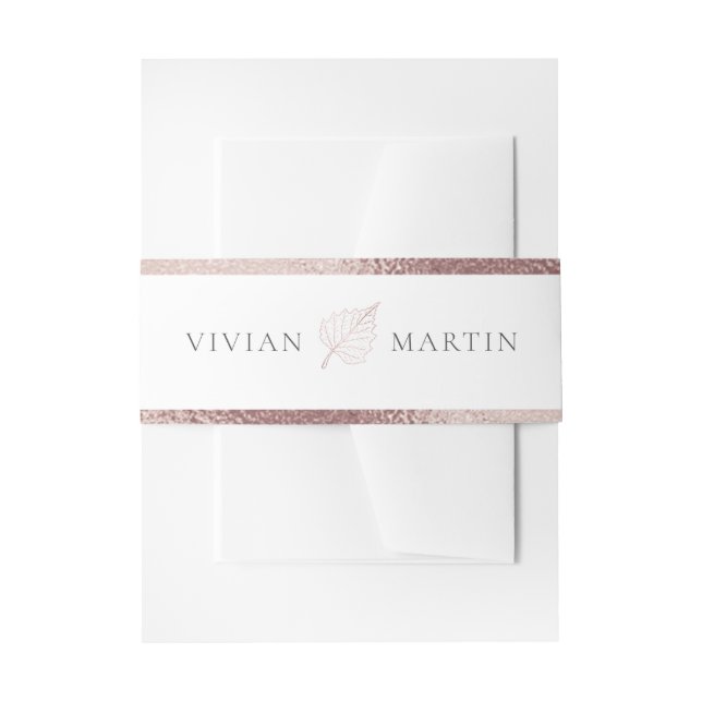 Elegant Classic Matt Rose Gold Leaves Wedding  Invitation Belly Band (Front Example)