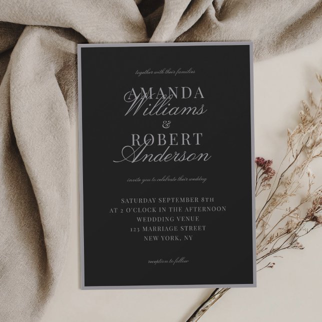 Elegant Classic Matte Black Old Money Wedding Invitation (Creator Uploaded)