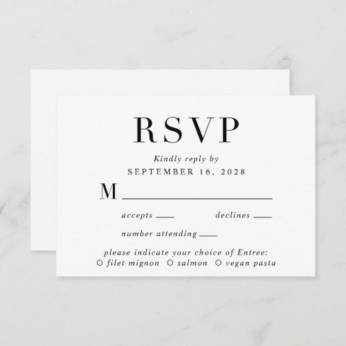 Elegant Classic Menu Choice Wedding RSVP Card
