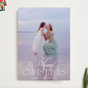 Elegant Classic MERRY Christmas Calligraphy Photo Holiday Card