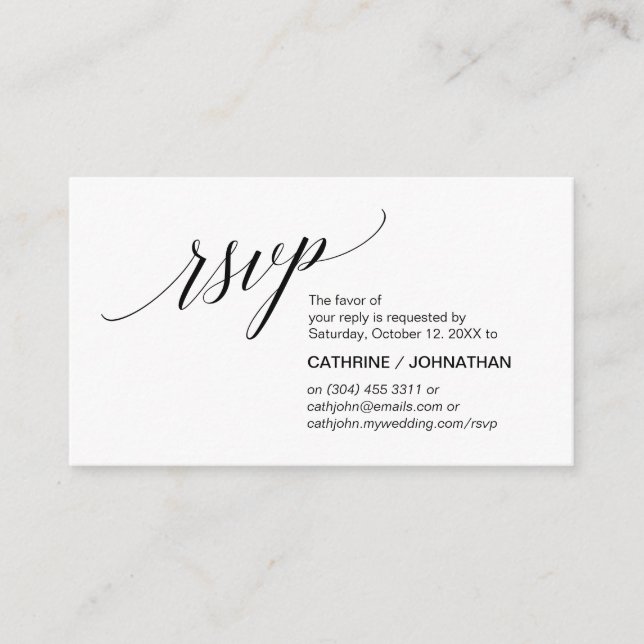Elegant Classic minimal, Black Script, RSVP Enclosure Card (Front)
