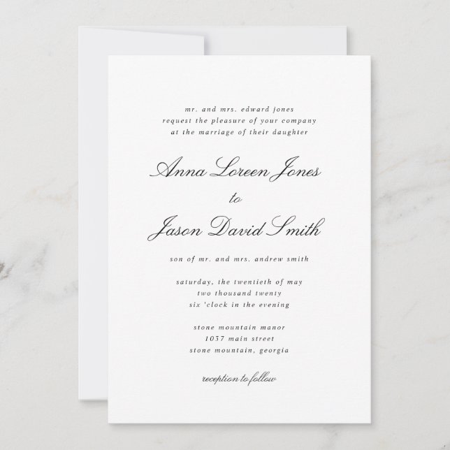 Elegant Classic Minimalist All In One Wedding Invi Invitation (Front)