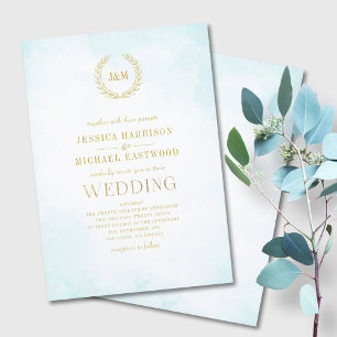 Elegant Classic Minimalist Monogram Turquoise Invitation