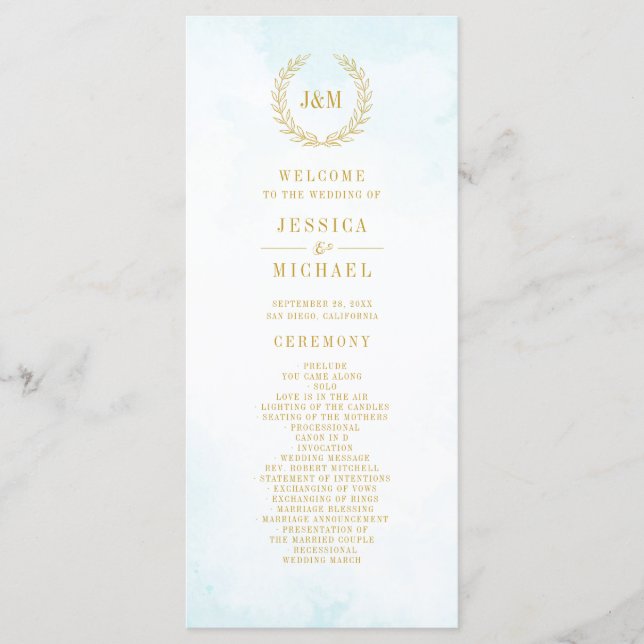 Elegant Classic Minimalist Monogram Turquoise Program (Front)