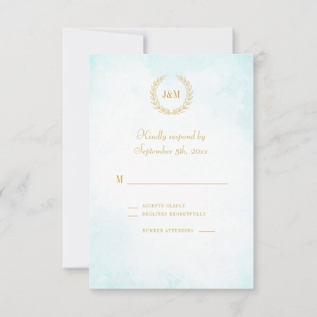 Elegant Classic Minimalist Monogram Turquoise RSVP Card (Front)