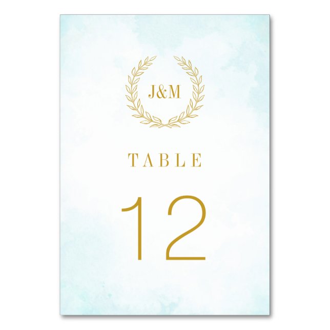 Elegant Classic Minimalist Monogram Turquoise Table Number (Front)
