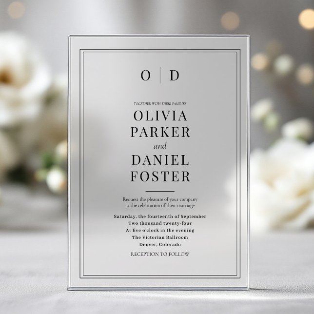 Elegant Classic Minimalist Monogram Wedding Acrylic Invitations (Creator Uploaded)