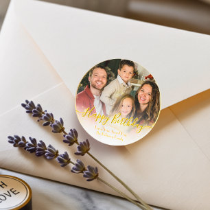 Elegant Classic Modern Custom Photo White and Gold Round Sticker