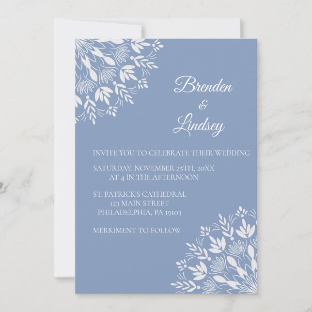 Elegant classic modern Dusty blue and white floral Invitation (Front)