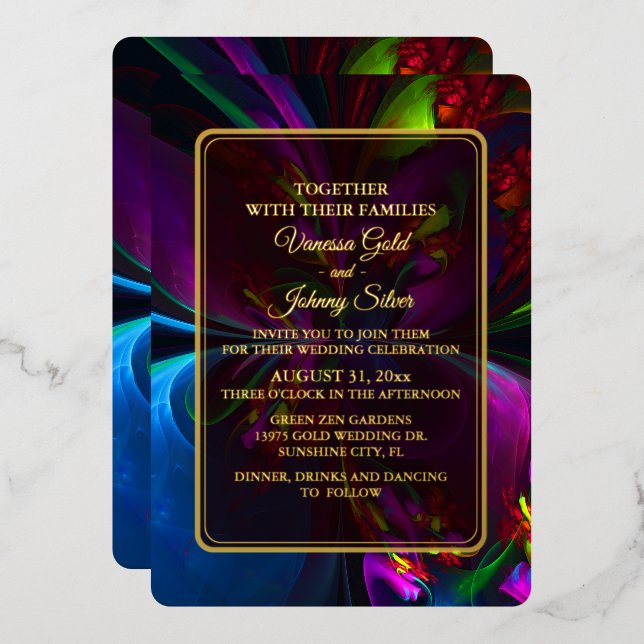 Elegant Classic Modern Floral Pattern #902 Wedding Foil Invitation (Front/Back)