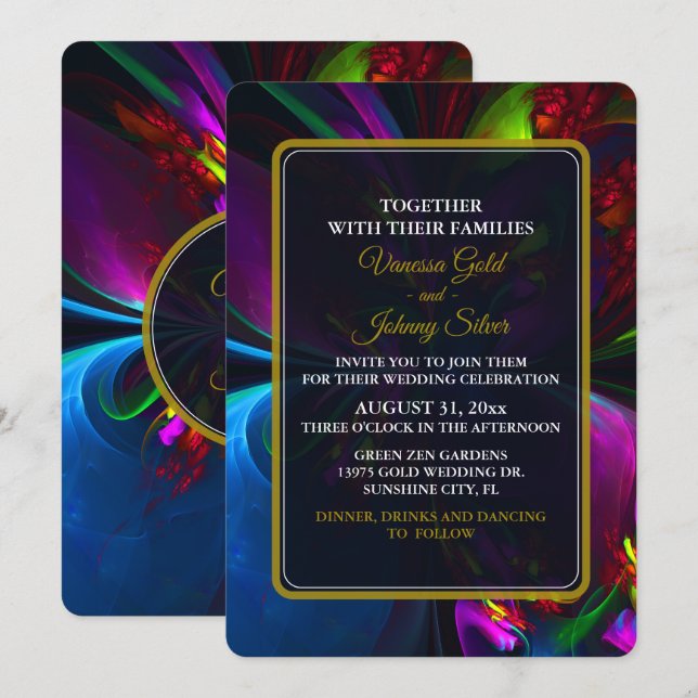 Elegant Classic Modern Floral Pattern #902 Wedding Invitation (Front/Back)