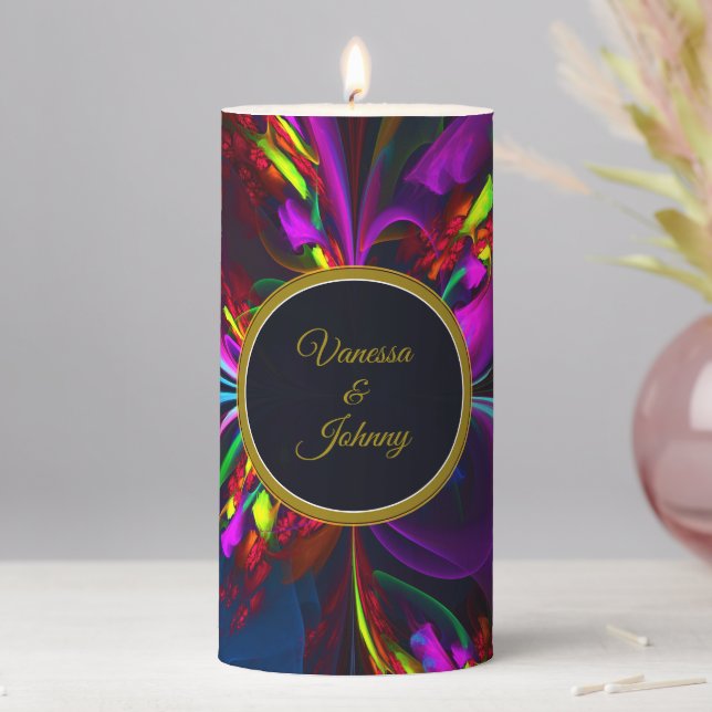 Elegant Classic Modern Floral Pattern #902 Wedding Pillar Candle (In Situ)