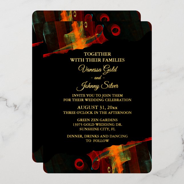 Elegant Classic Modern Trendy Pattern #903 Wedding Foil Invitation (Front/Back)