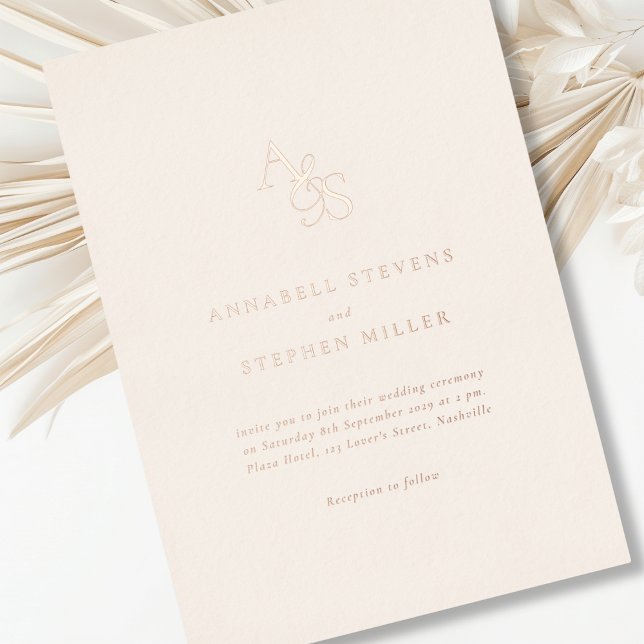 Elegant, Classic, Monogram, Beige, Foil, Wedding   Foil Invitation (Creator Uploaded)