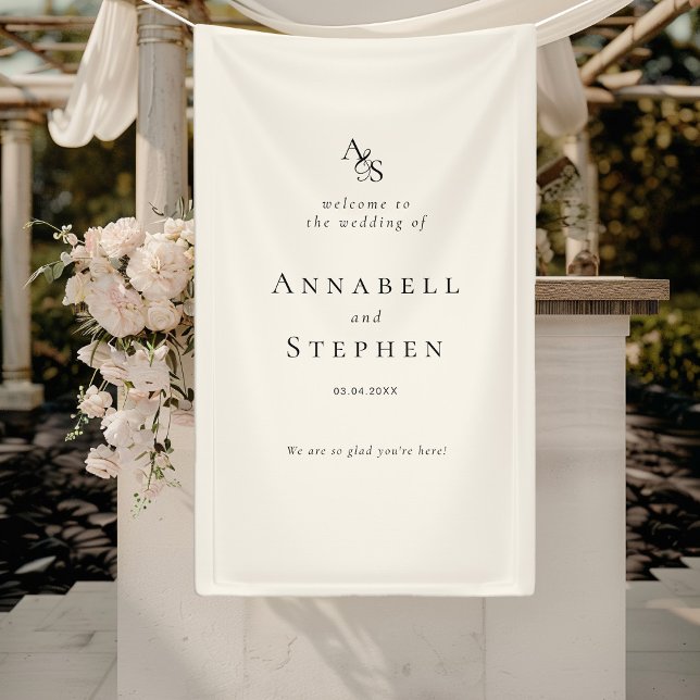 Elegant, Classic, Monogram, Beige, Wedding Banner (Elegant, Classic, Monogram, Beige, Wedding Banner with your Name & Date.)