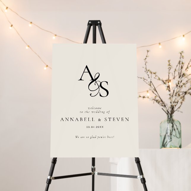 Elegant, Classic, Monogram, Beige, Wedding  Foam Board (In Situ (Stand))