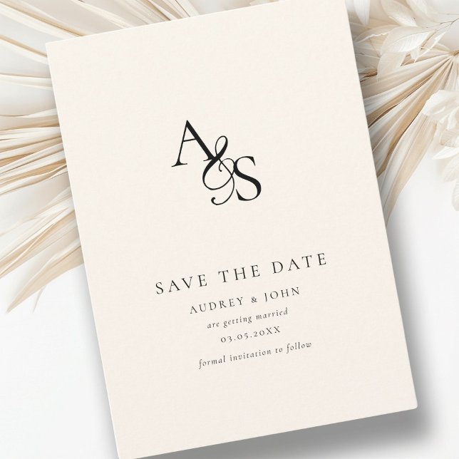 Elegant, Classic, Monogram, Beige, Wedding Save The Date (Elegant, classic, monogram, beige, Save the Date Card. Print + Download available.)