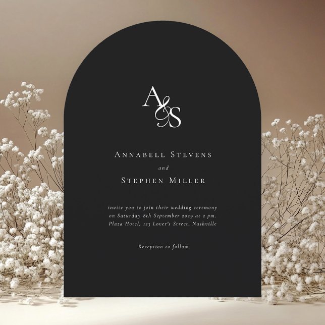 Elegant, Classic, Monogram, Black, Arch Wedding Invitation (Elegant, classic, monogram, black & white, arch wedding invitation.)