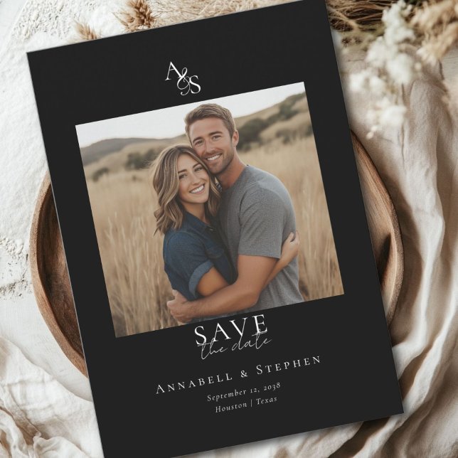 Elegant, Classic, Monogram, Black, Wedding 1 Photo Save The Date (Elegant, Classic, Monogram, Black, Wedding 1 Photo Save The Date Card.)