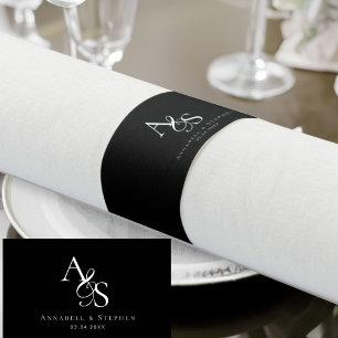 Elegant Classic Monogram Black Wedding Napkin Bands