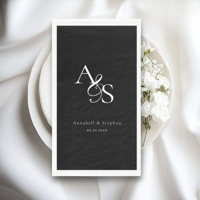 Elegant, Classic, Monogram, Black, Wedding Paper Guest Towels (Elegant, Classic, Monogram, Wedding Paper Guest Towels, Napkins. White+BLACK)