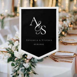 Elegant, Classic, Monogram, Black+White, Wedding Pennant
