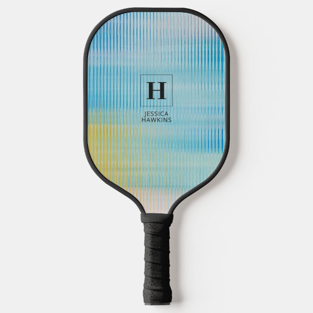 Elegant Classic Monogram Blue Prism Glass Personal Pickleball Paddle (Front)