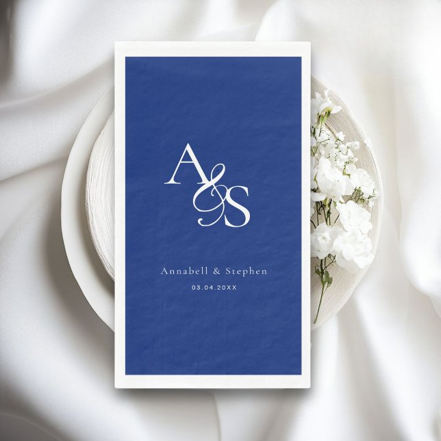 Elegant, Classic, Monogram, Blue, Wedding Paper Guest Towels (Elegant, Classic, Monogram, Wedding Paper Guest Towels, Napkins. Blue)