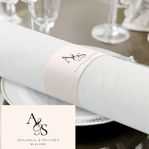 Elegant, Classic, Monogram, Blush-Beige, Wedding Napkin Bands
