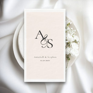 Elegant, Classic, Monogram, Blush-Beige, Wedding Paper Guest Towels