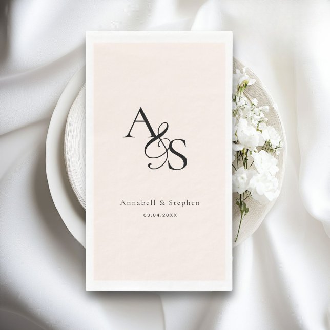 Elegant, Classic, Monogram, Blush-Beige, Wedding Paper Guest Towels (Elegant, Classic, Monogram, Wedding Paper Guest Towels, Napkins. Beige)