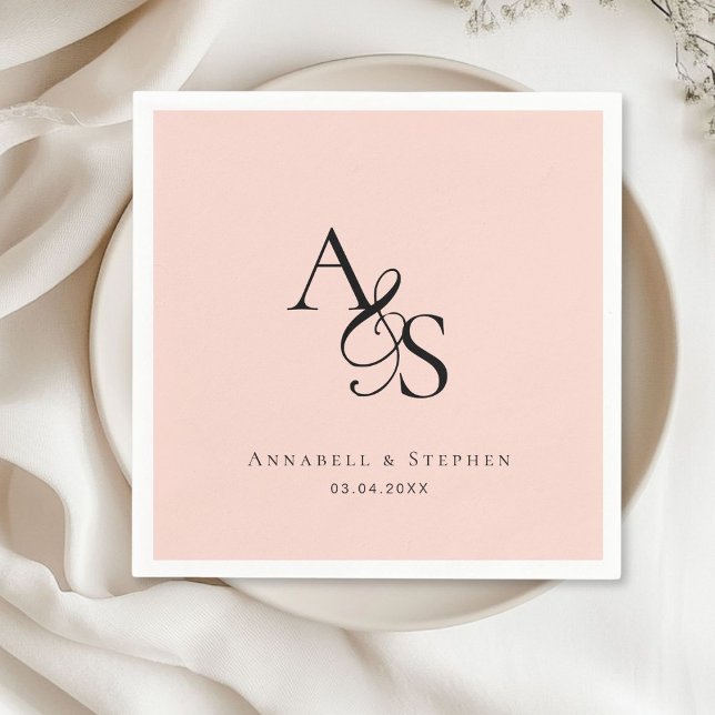 Elegant, Classic, Monogram, Blush-Pink, Wedding Napkins (Elegant, Classic, Monogram, Blush-Pink, Wedding Napkin with your name and date.)