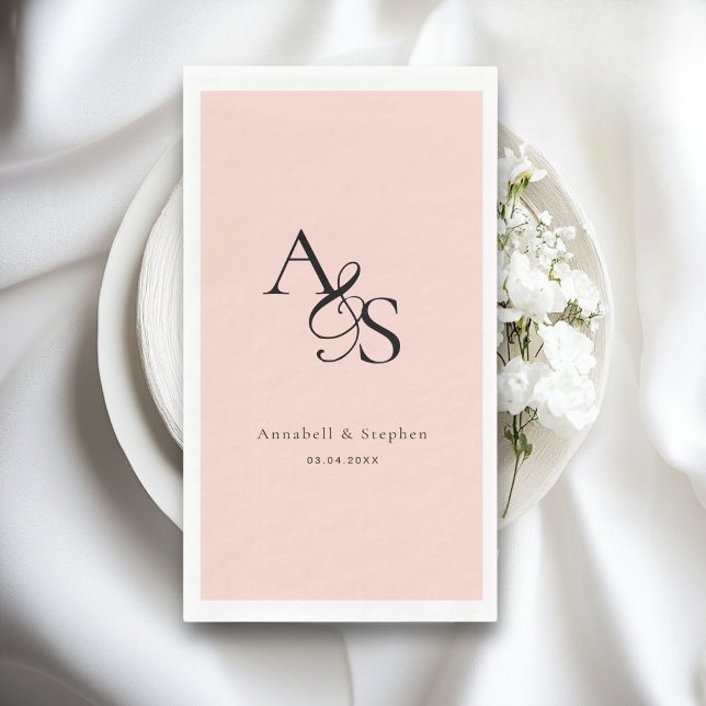 Elegant, Classic, Monogram, Blush-Pink, Wedding Paper Guest Towels (Personalized Elegant, Classic, Monogram, Blush-Pink, Wedding Napkins.)