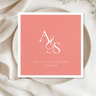 Elegant, Classic, Monogram, Coral, Wedding Napkins