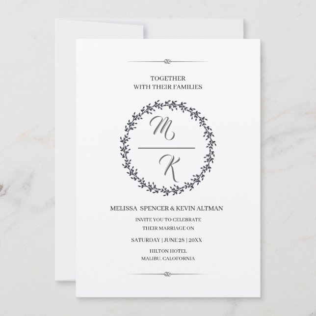 Elegant, classic monogram crane invitation (Front)
