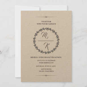 Elegant, classic monogram crane invitation