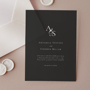 Elegant, Classic, Monogram, Dark Gray Wedding  Acrylic Invitations