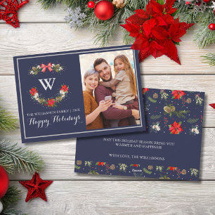 Elegant Classic Monogram Floral Happy Holiday