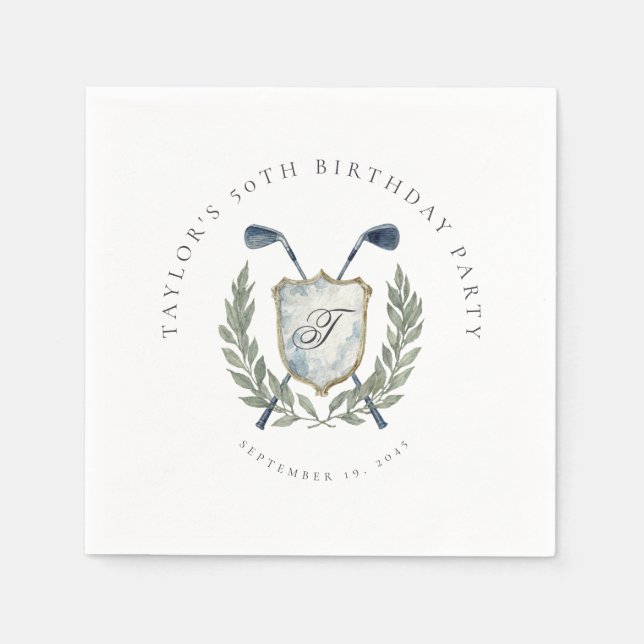 Elegant Classic Monogram Golf Crest Birthday Party Napkins (Front)