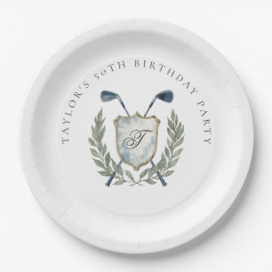 Elegant Classic Monogram Golf Crest Birthday Party Paper Plates