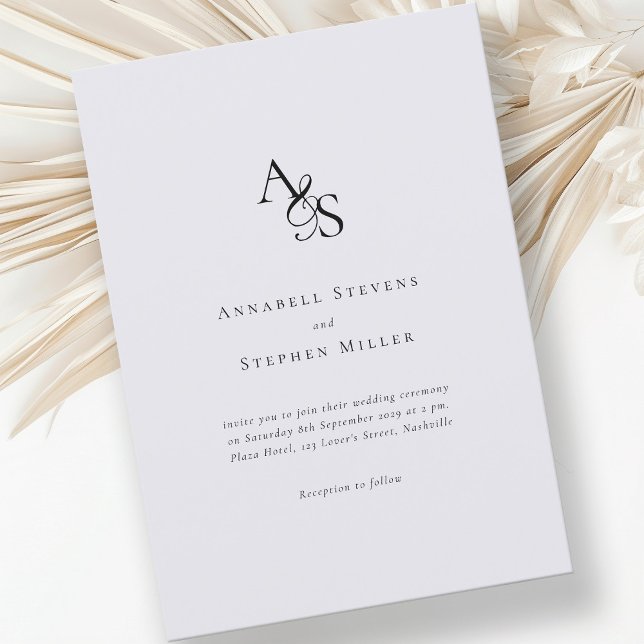 Elegant, Classic, Monogram, Gray, Wedding Invitation (Creator Uploaded)