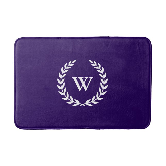 Elegant Classic Monogram Navy Blue Bath Mat (Front)