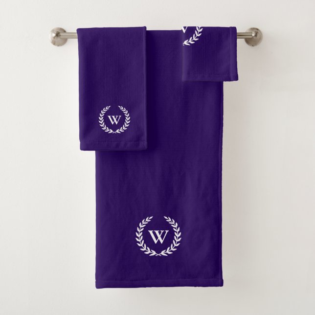 Elegant Classic Monogram Navy Blue Towel Set (Insitu)