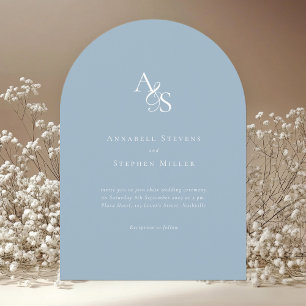 Elegant, Classic, Monogram, Powder-Blue, Wedding Invitation
