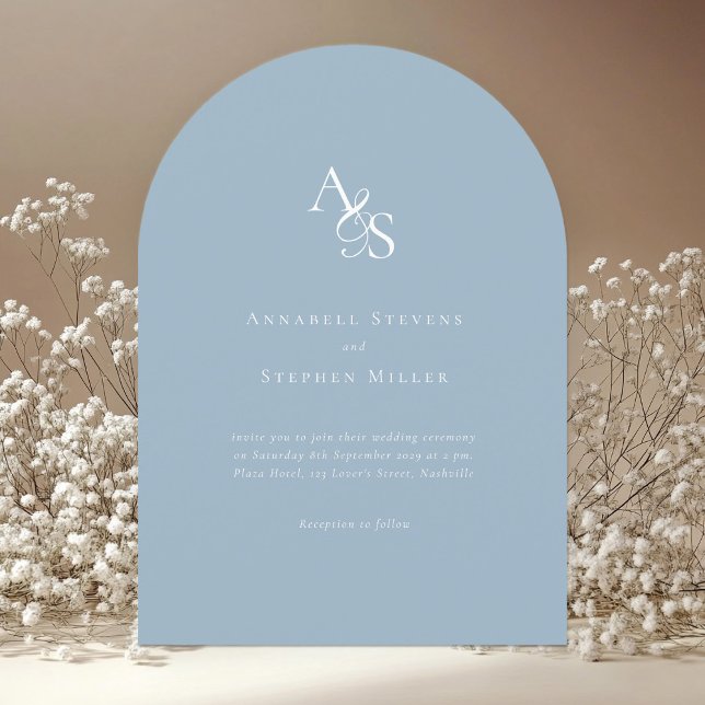 Elegant, Classic, Monogram, Powder-Blue, Wedding Invitation (Elegant, Classic, Monogram, Powder-Blue, Wedding Invitation)