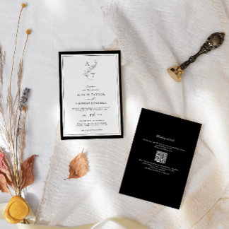 Elegant | Classic Monogram QR Code Wedding Invitation