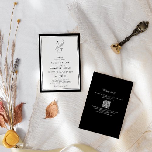 Elegant  Classic Monogram QR Code Wedding  Invitation