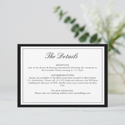 Elegant | Classic Monogram Wedding Details Card