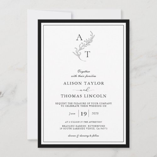 Elegant  Classic Monogram Wedding Frame  Invitation
