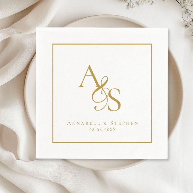Elegant, Classic, Monogram, Wedding Napkins (Elegant, Classic, Monogram, White, Wedding Napkin with your name and date.)